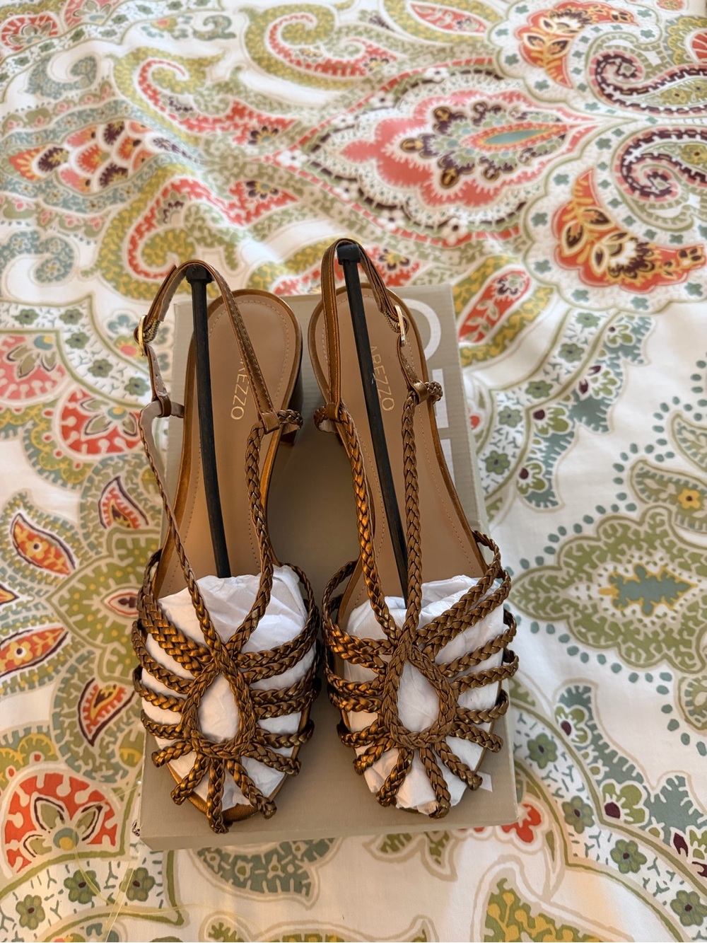Arrezo Paola Mid Block Bronze Braided Slingback Sandals - Women Size 8.5